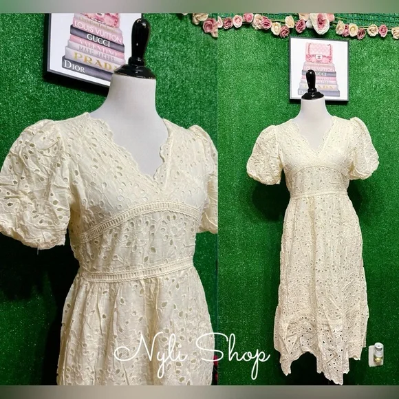 🌷Brand New eyelet dress embroidered can fit Sm up to M very nice quality!🌷 - Picture 1 of 8